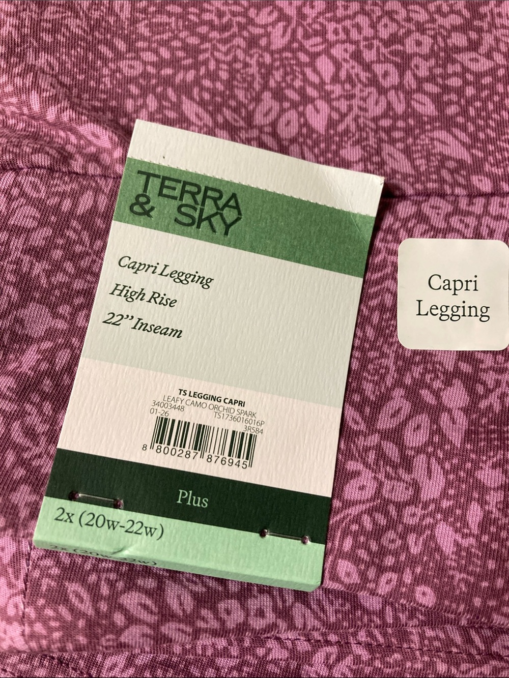 Terra & Sky Orchid purplish  Printed Capri Leggings
